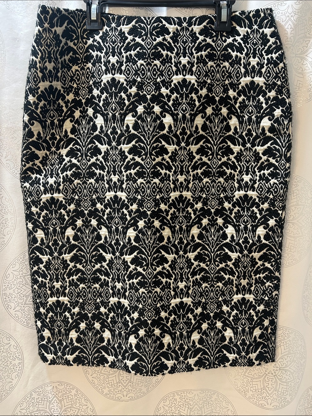 Talbots Black White Damask Wool Blend Straight Pencil Midi Skirt Women 6